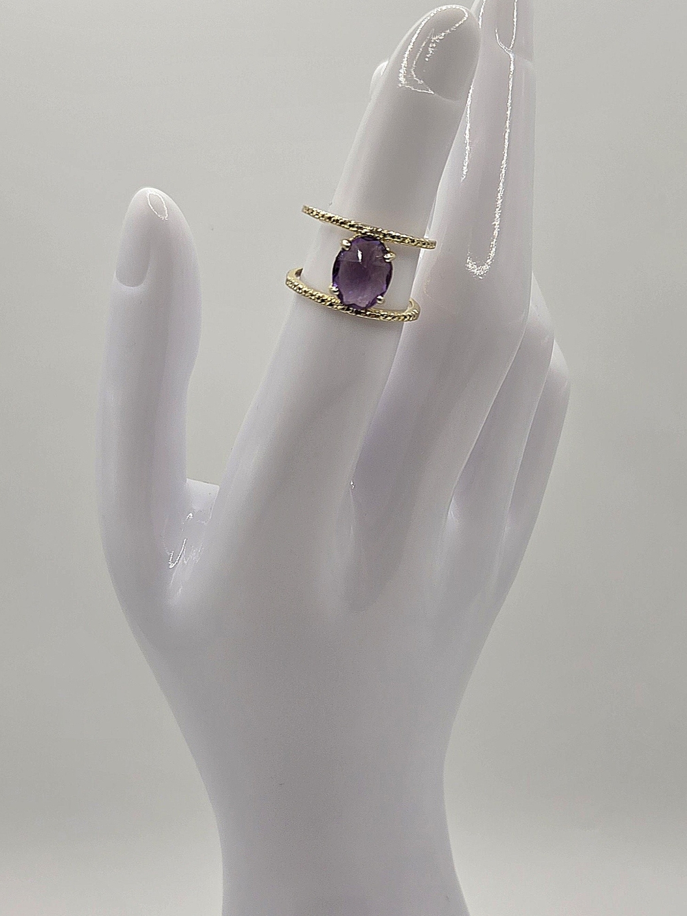 925 Gold Open Band Ring with Purple Oval Gemstone
